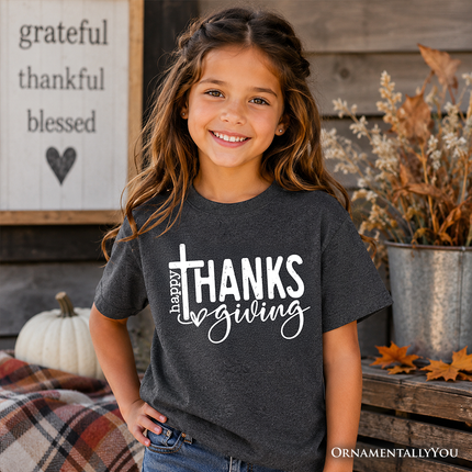 Kids Happy Thanksgiving Minimalist T-Shirt, Christian Religious Fall Tee for Youth - Dashing Nova