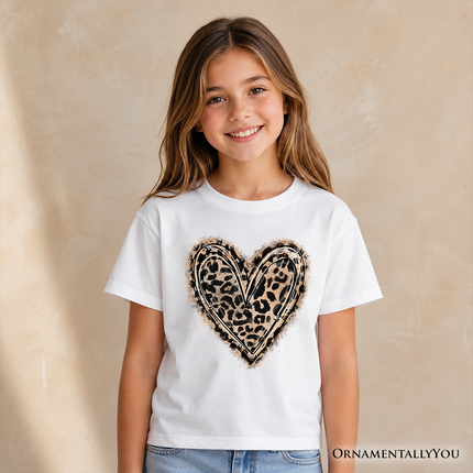 Kids Leopard Heart Valentine T-Shirt, Watercolor Love Tee for Youth - Dashing Nova