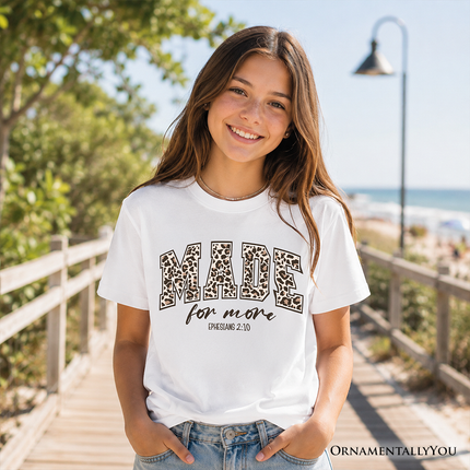 Made For More Kids Christian T-Shirt, Ephesians 2:10 Leopard Faith Bible Verse Easter Tee for Youth - Dashing Nova
