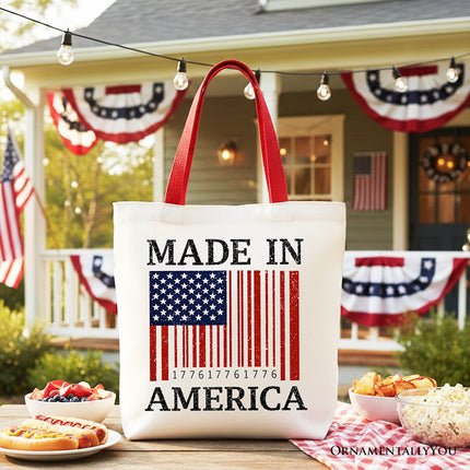 Made In America Bar Code Flag Tote Bag, Patriotic 1776 USA 250th Anniversary Gift Shopper - Dashing Nova