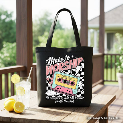 Made to Worship Christian Retro Tote Bag, Psalm 150:6 Bible Verse Gift Shopper - Dashing Nova