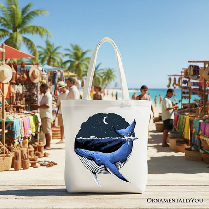 Moonlit Whale Vintage Tote Bag, Night Ocean Retro Gift Shopper - Dashing Nova
