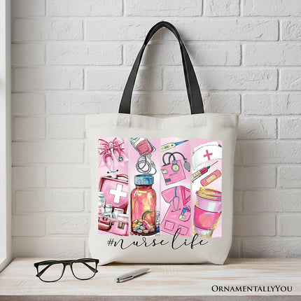 Nurse Life Canvas Tote Bag, Medical Essentials Gift Bag for Coquette Nurses