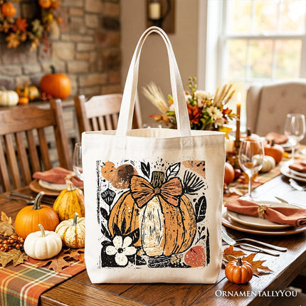 Pumpkin Fall Floral Tote Bag, Thanksgiving Coquette Bow Gift Shopper - Dashing Nova