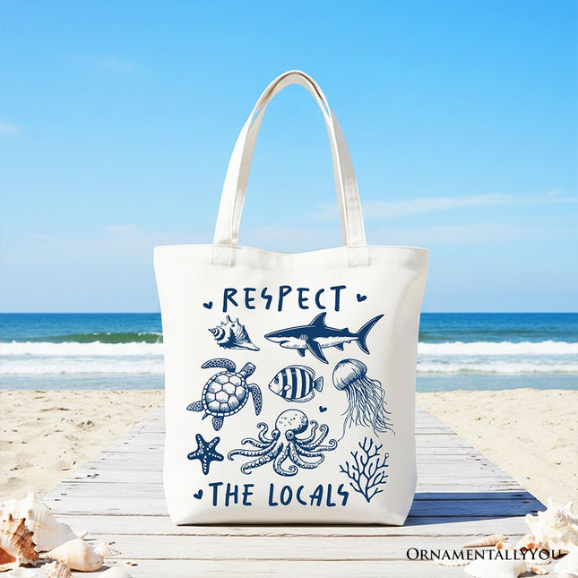 Respect the Locals Ocean Animals Canvas Tote Bag, Cute Vacation Gift Shopper - Dashing Nova