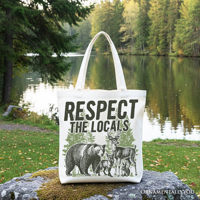 Respect the Locals Wild Animal Canvas Tote Bag, Vintage Camping Nature Gift Shopper - Dashing Nova