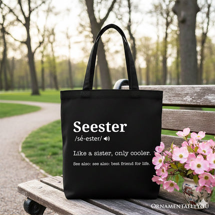 Seester Definition Canvas Tote Bag, Funny Gift Shopper for Cool and Close Sisters - Dashing Nova