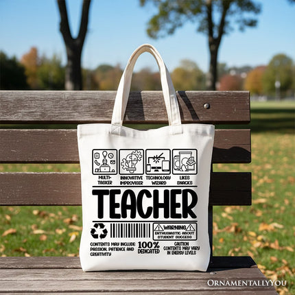 Teacher Label Tote Bag, Funny Barcode Gift Shopper for Dedicated Educators - Dashing Nova