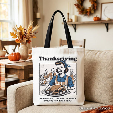Thanksgiving Family Dysfunction Retro Tote Bag, Funny Holiday Humor Gift Shopper for Sarcastic Families - Dashing Nova