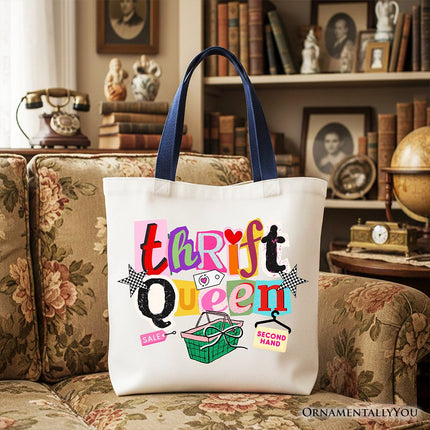 Thrift Queen Tote Bag, Colorful Second Hand Shopping Gift Shopper - Dashing Nova