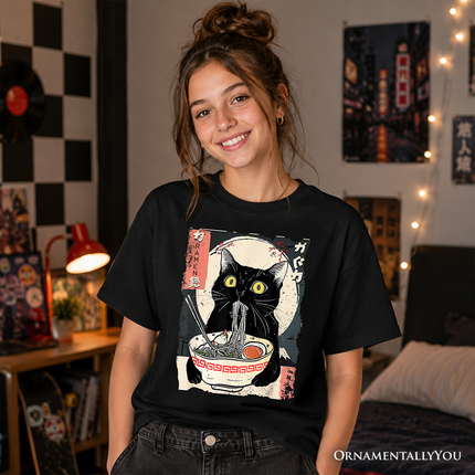 Kids Kawaii Anime Cat Eating Ramen T-Shirt, Noodle Japanese Art Style Tee for Youth - Dashing Nova