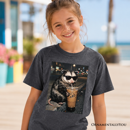 Kids Iced Coffee Opossum T-Shirt, Funny Animal Meme Youth Tee - Dashing Nova