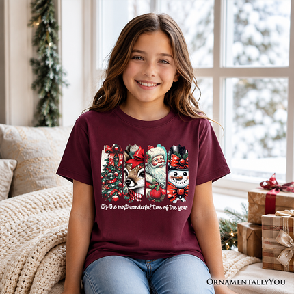 Kids It's Most Wonderful Time Of The Year T-Shirt, Reindeer, Santa, Snowman Vintage Youth Tee for Christmas - Dashing Nova