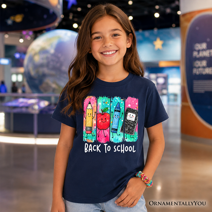 Kids Brushstroke Back to School T-Shirt, Apple Pencil Notebook Youth Tee for Student - Dashing Nova