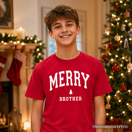 Kids Merry Brother Retro Christmas T-Shirt, Matching Family Holiday Youth Tee - Dashing Nova