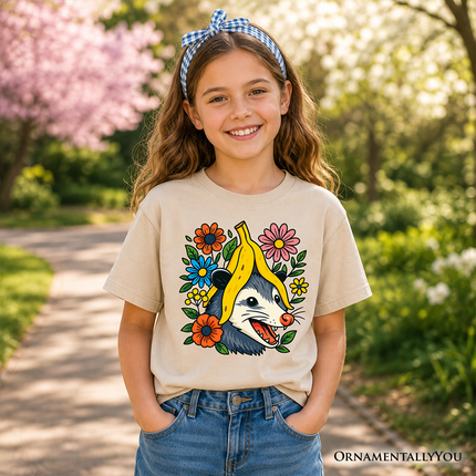 Banana Possum Floral Kids T-Shirt, Funny Animal Tee for Youth Girls - Dashing Nova