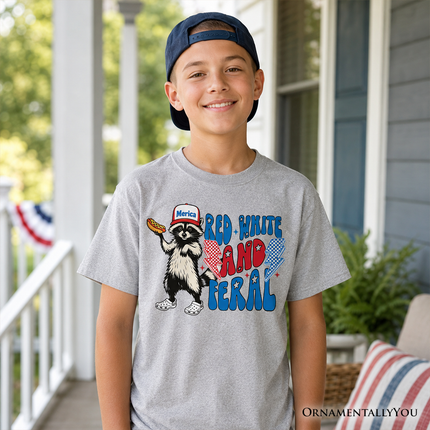Kids Red, White & Feral Raccoon T-Shirt, Wild Youth Patriot American Tee - Dashing Nova