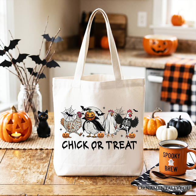 Chick or Treat Spooky Tote Bag, Halloween Chicken Gift Shopper for Country Life Enjoyers - Dashing Nova