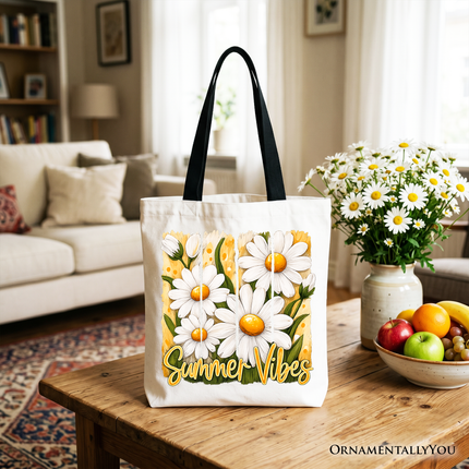 Summer Vibes Daisy Brushstroke Flowers Tote Bag, Aesthetic Gift Shopper - Dashing Nova