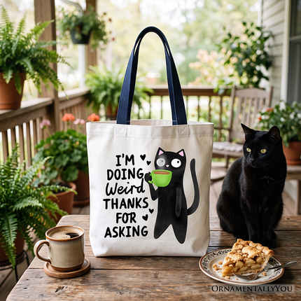 Coffee Black Cat Cute Tote Bag, I’m Doing Weird Funny Phrase Gift Shopper