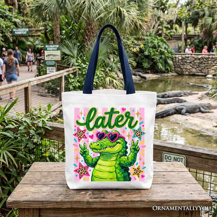 Later Alligator Kids Tote Bag, Funny Coquette Animal Gift Shopper for Youth Girls