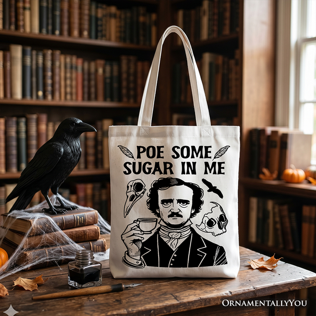 Poe Some Sugar On Me Tote Bag, Funny Edgar Allan Poe Retro Gift Shopper for Dark Academia Enthusiasts - Dashing Nova