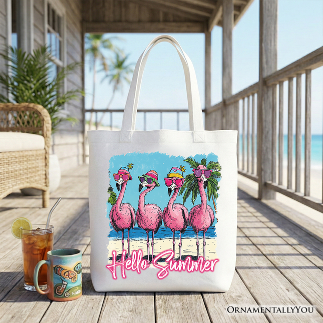 Flamingo Hello Summer Tote Bag, Tropical Beach Vacation Gift Shopper - Dashing Nova