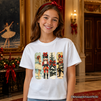 Kids Ballet and Nutcracker Christmas T-Shirt, Coquette Bow and Mouse Youth Vintage Holiday Tee - Dashing Nova
