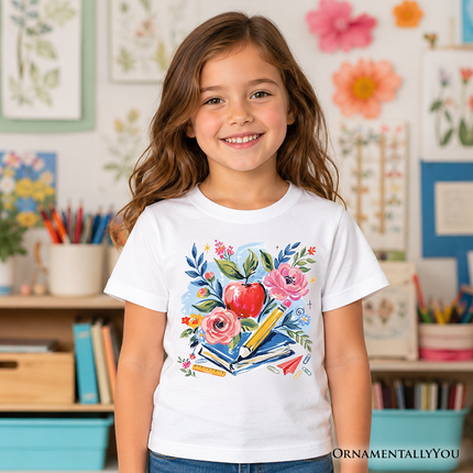 Kids Boho Floral Student T-Shirt, Watercolor Back to School Tee for Youth - Dashing Nova