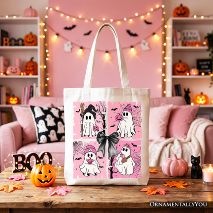 Pink Halloween Ghost Tote Bag, Coquette Spooky Season Gift for Girly Aesthetic - Dashing Nova