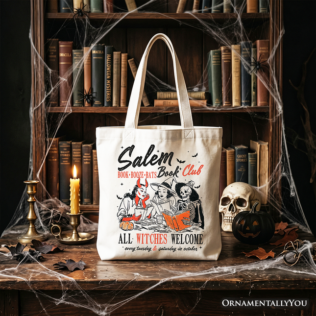 Salem Book Club Witches Tote Bag, Spooky Halloween Reading Girl Gift Shopper - Dashing Nova