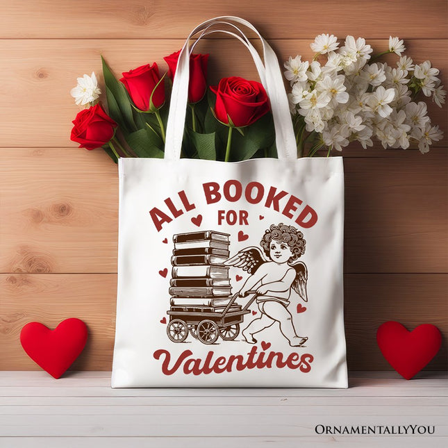 All Booked For Valentines Cupid Canvas Tote Bag, Vintage Funny Bookworm Gift - Dashing Nova