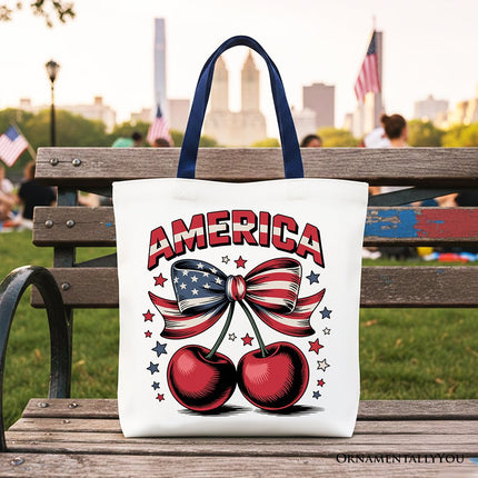 America Coquette Cherries Tote Bag, Patriotic 4th of July Gift Shopper - Dashing Nova