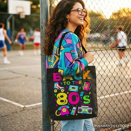 Back To The 80s Tote Bag, Colorful Retro Eighties Party Gift Shopper - Dashing Nova