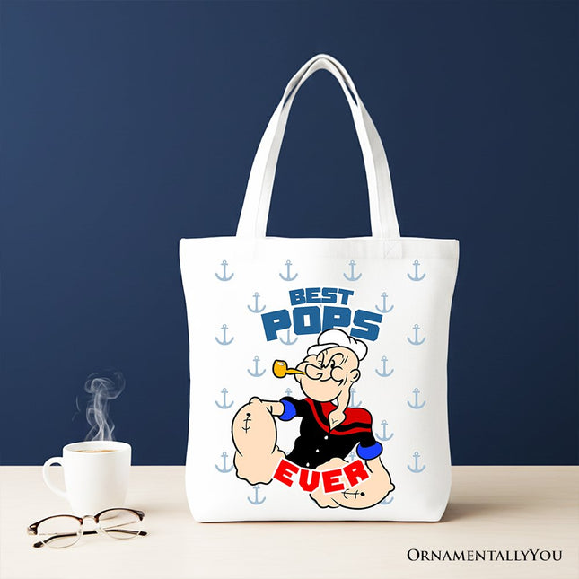 Best Pops Ever Canvas Tote Bag, Classic Popeye the Sailorman Dad Gift Bag for Fun and Strong Dads - Dashing Nova