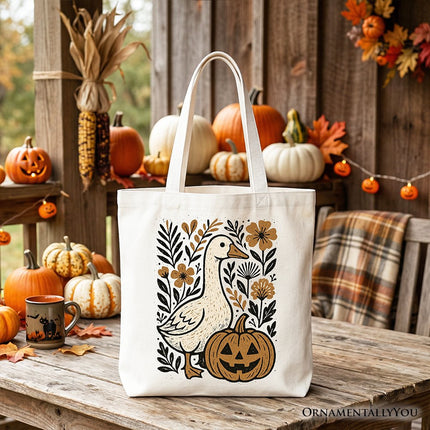 Boho Goose Halloween Pumpkin Tote Bag, Spooky Fall Floral Gift Shopper - Dashing Nova