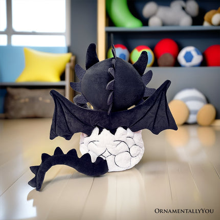 Drogo the Dino in an Egg Plushie, 12" Black and Red Dinosaur Stuffed Animal Gift for Boys and Teens