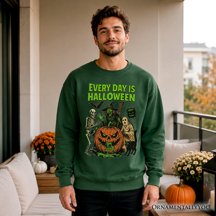 Every Day Is Halloween Sweatshirt, Vintage Pumpkin Witch Spooky Sweater for Eternal Spook Enthusiasts