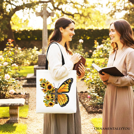 Faith Cross Butterfly Tote Bag, Christian Sunflower Floral Gift Shopper - Dashing Nova
