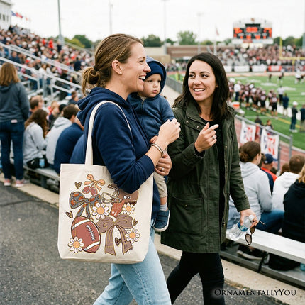 Football Mom Coquette Bow Daisy Tote Bag, Retro Fall Game Day Preppy Gift Shopper - Dashing Nova