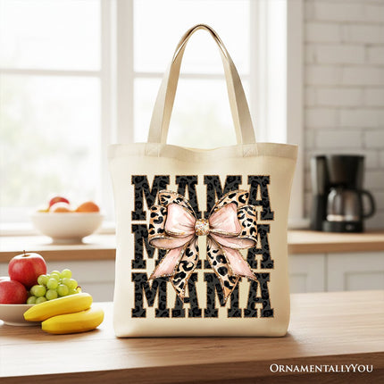 Glitter Leopard Mama Tote Bag, Coquette Bow Gift Shopper for Glam and Trendy Mothers - Dashing Nova