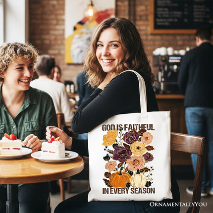 God Is Faithful in Every Season Floral Tote Bag, Christian Fall Gift Shopper - Dashing Nova