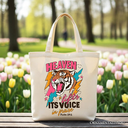 Heaven Lifts its Voice in Praise Christian Tote Bag, Tiger Psalm 191 Bible Verse Gift Shopper - Dashing Nova