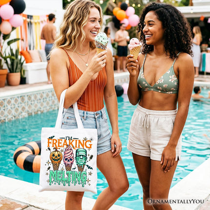 I’m Freaking Melting Frankenstein Tote Bag, Funny Ice Cream Halloween Gift Shopper for Summer Spooky Season - Dashing Nova