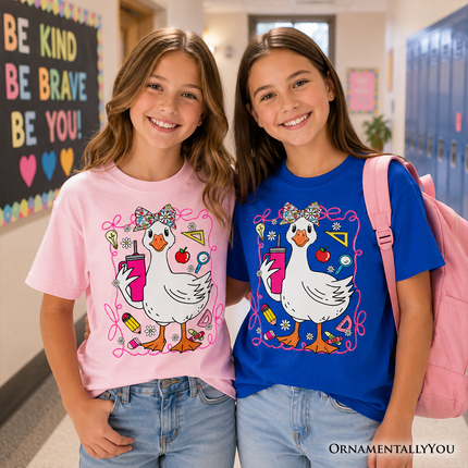 Kids Coquette School Goose T-Shirt, Cute and Funny Tee for Youth Girls - Dashing Nova