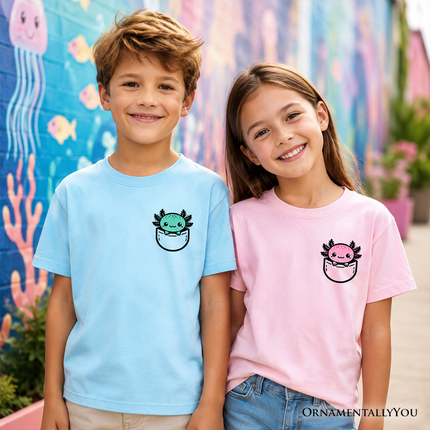 Kids Cute Pocket Pink Axolotl T-Shirt, Salamander Animal Tee for Youth - Dashing Nova