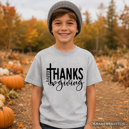 Kids Happy Thanksgiving Minimalist T-Shirt, Christian Religious Fall Tee for Youth - Dashing Nova