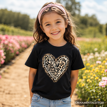 Kids Leopard Heart Valentine T-Shirt, Watercolor Love Tee for Youth - Dashing Nova
