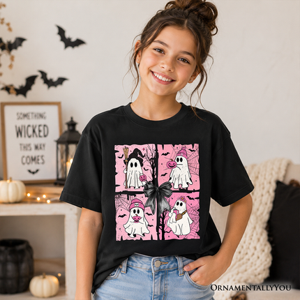 Kids Pink Halloween Ghost T-Shirt, Coquette Spooky Season Tee for Youth - Dashing Nova