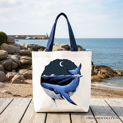 Moonlit Whale Vintage Tote Bag, Night Ocean Retro Gift Shopper - Dashing Nova